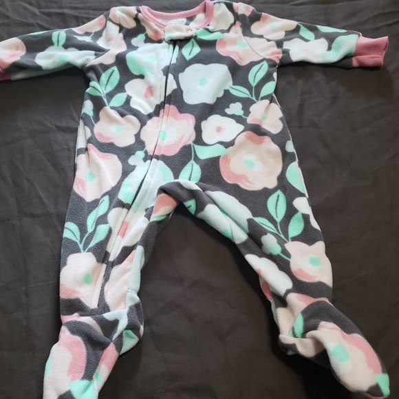Footie Pajamas Floral Fleece Zip up Carter's 3 Month Size 100% Polyester - Picture 1 of 7